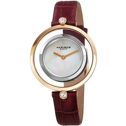 Akribos XXIV Ion Plated Two Tone Silver and Gold Tone Case with Swarovski Crystal Lugs on a Purple Croco Strap, with Mother of Pearl Dial and Gold Tone Hands