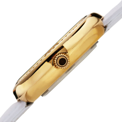 Akribos XXIV Gold Tone Case on White Leather Strap, Gold Dial with Gold Tone Hands