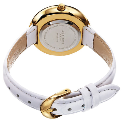 Akribos XXIV Gold Tone Case on White Leather Strap, Gold Dial with Gold Tone Hands