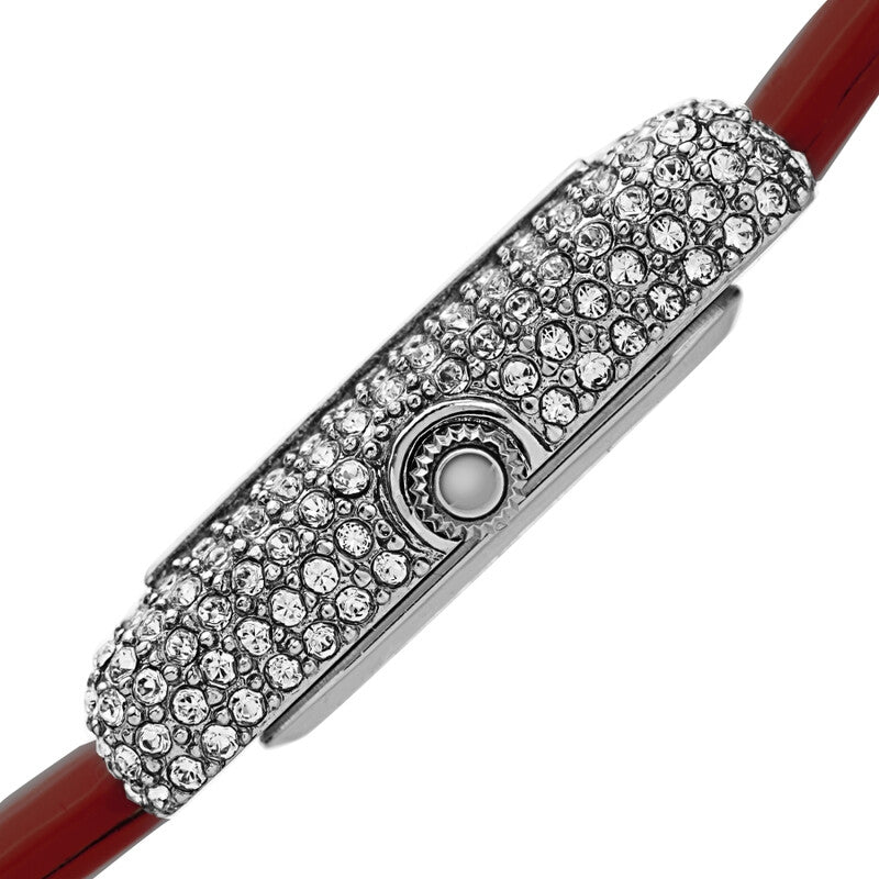 Akribos XXIV Swarovski Crystal Studded Silver Tank Shaped Case, Red Patent Leather Strap, Red Dial and Silver Tone Applied Markers