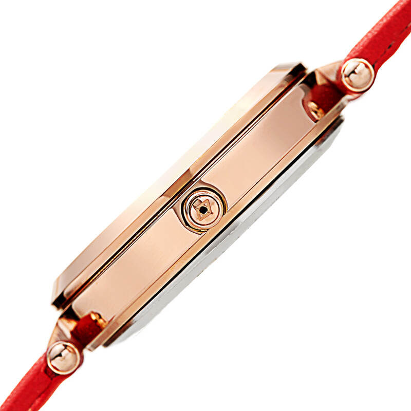 Akribos XXIV Ion Plated Gold Tone Case with Diamond on Circular Pattern MOP Dial, on a Red Leather Strap