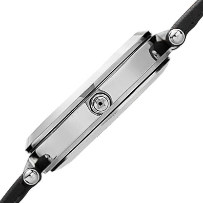 Akribos XXIV Ion Plated Silver Tone Case with Diamond on Circular Pattern MOP Dial, on a Black Leather Strap