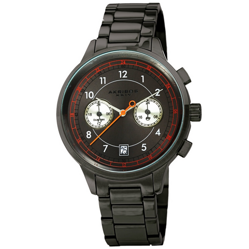 Akribos XXIV Ion Plated Gun Tone Case Chronograph Watch with Gun Link Bracelet and Gun Dial