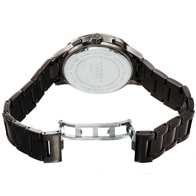 Akribos XXIV Ion Plated Gun Tone Case Chronograph Watch with Gun Link Bracelet and Gun Dial