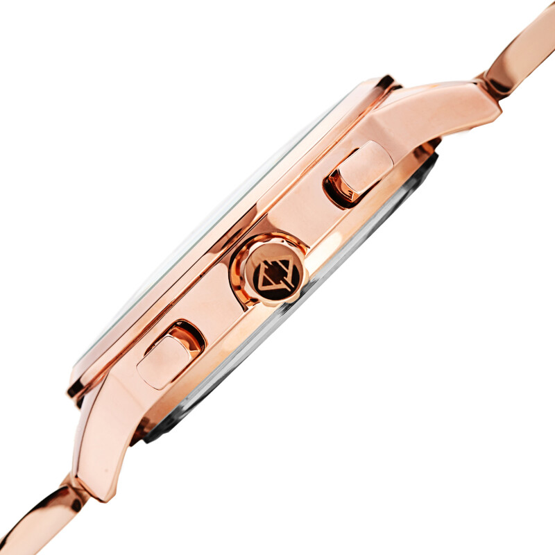 Akribos XXIV Ion Plated Rose Gold Tone Case Chronograph Watch with Rose Gold Tone Link Bracelet and Blue Dial
