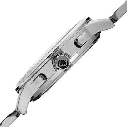 Akribos XXIV Ion Plated Silver Tone Case Chronograph Watch with Silver Link Bracelet and Silver Dial