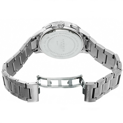 Akribos XXIV Ion Plated Silver Tone Case Chronograph Watch with Silver Link Bracelet and Silver Dial