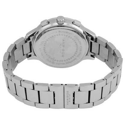 Akribos XXIV Ion Plated Silver Tone Case Chronograph Watch with Silver Link Bracelet and Blue Dial