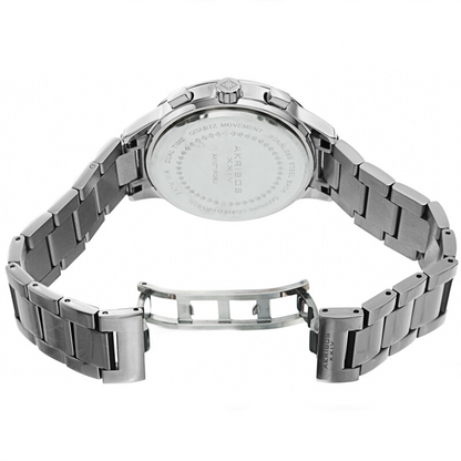 Akribos XXIV Ion Plated Silver Tone Case Chronograph Watch with Silver Link Bracelet and Blue Dial