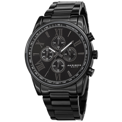 Akribos XXIV Ion Plated Black Chronograph Watch with Black Stainless Steel Bracelet