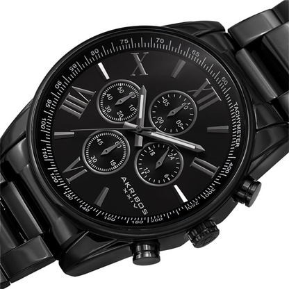 Akribos XXIV Ion Plated Black Chronograph Watch with Black Stainless Steel Bracelet
