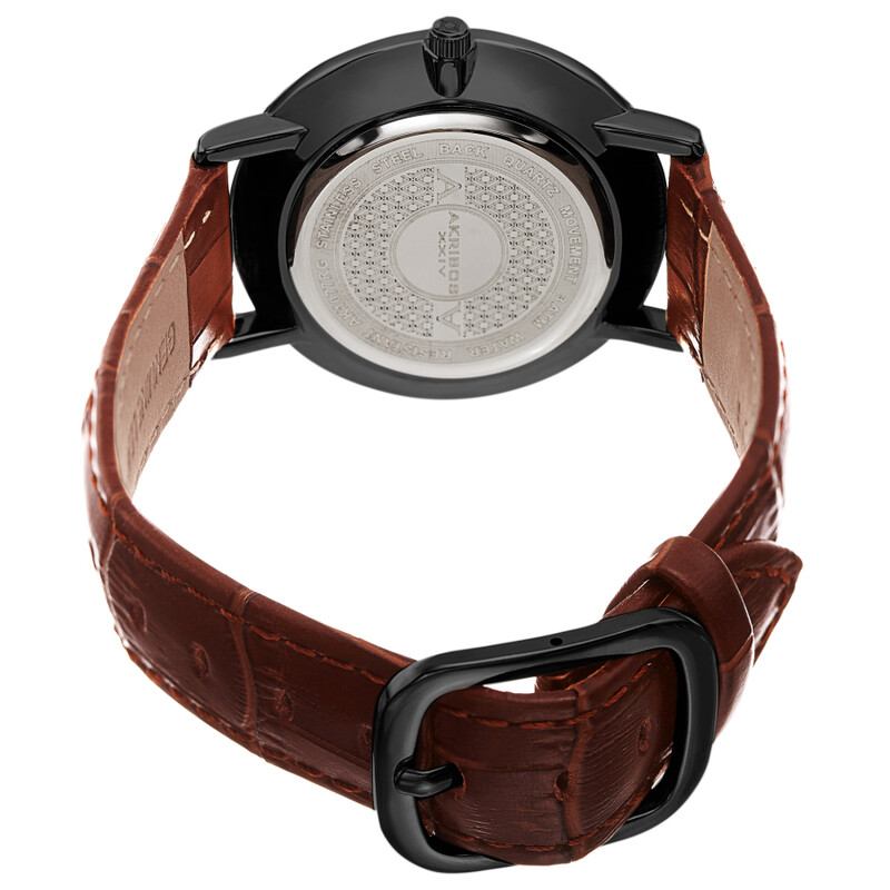 Akribos XXIV Ion Plated Black Case with Domed Crystal, Grey Dial, on a Brown Croco Strap