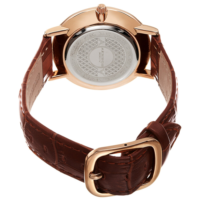 Akribos XXIV Ion Plated Rose Gold Tone Case with Domed Crystal, Ombre Grey Dial, on a Brown Croco Strap