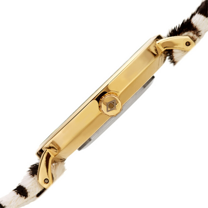Akribos XXIV Ion Plated Gold Tone Case with White Dial and Zebra Pattern Cavallino Strap