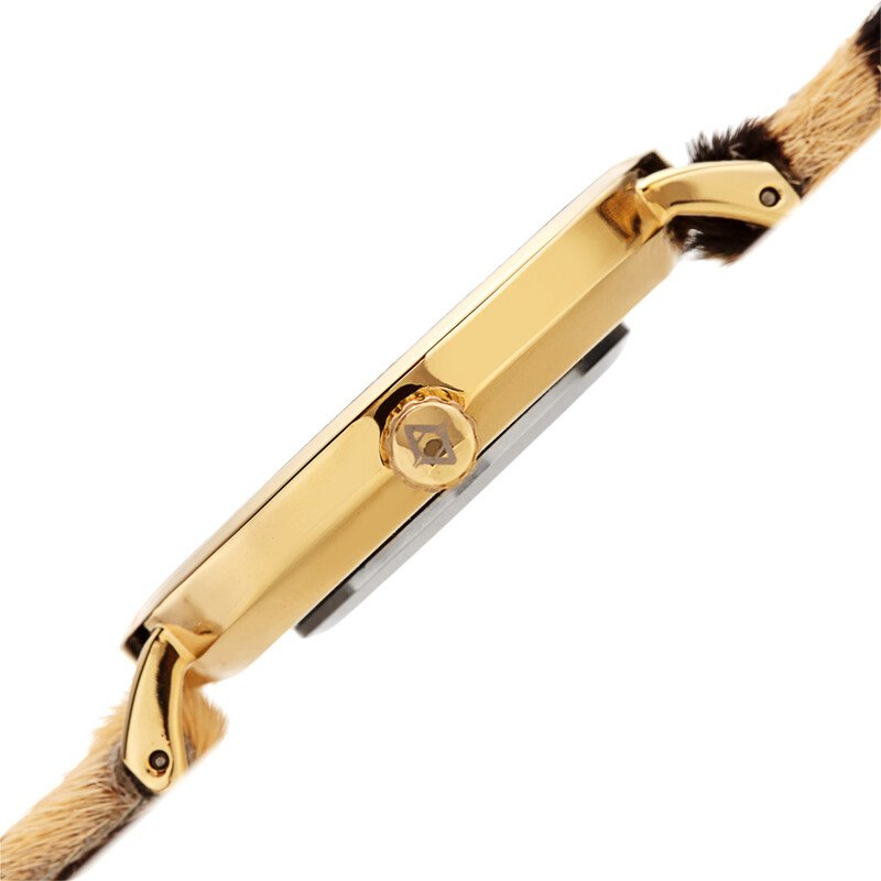 Akribos XXIV Ion Plated Gold Tone Case with White Dial and Tiger Pattern Cavallino Strap