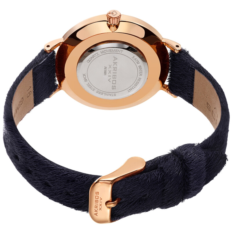 Akribos XXIV Ion Plated Rose Gold Tone Case with White Dial and Black Cavallino Strap
