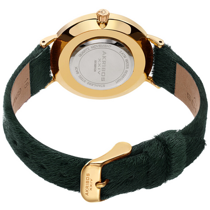 Akribos XXIV Ion Plated Gold Tone Case with Green Dial and Green Cavallino Strap