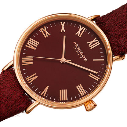 Akribos XXIV Ion Plated Rose Gold Tone Case with Burgundy Dial and Burgundy Cavallino Strap