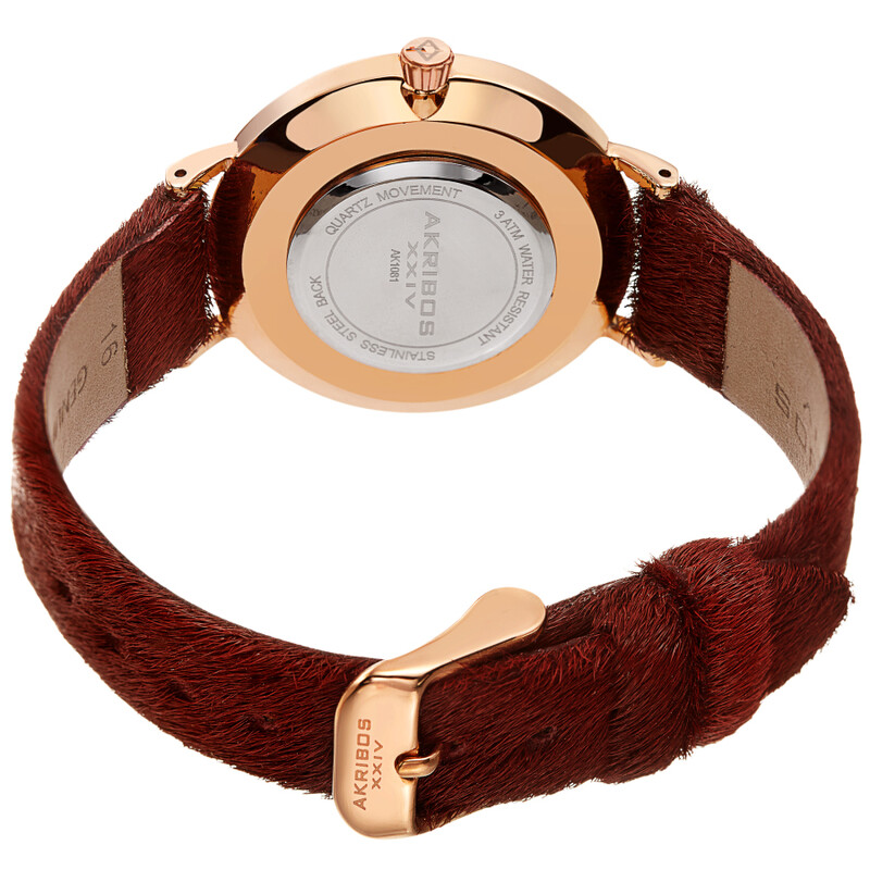 Akribos XXIV Ion Plated Rose Gold Tone Case with Burgundy Dial and Burgundy Cavallino Strap