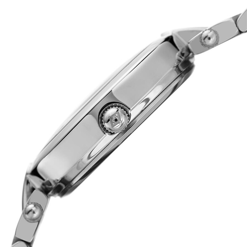 Akribos XXIV Ion Plated Silver Tone Case, Pink Dial with Swarovski Crystal Markers, on a Silver Tone Link Bracelet