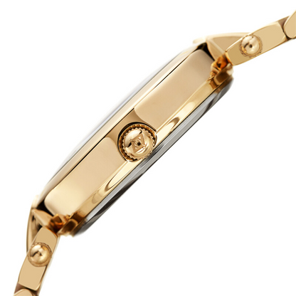 Akribos XXIV Ion Plated Gold Tone Case, Red Dial with Swarovski Crystal Markers, on a Gold Tone Link Bracelet