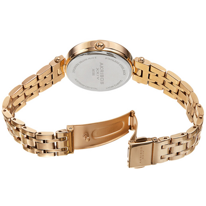Akribos XXIV Ion Plated Gold Tone Case, Red Dial with Swarovski Crystal Markers, on a Gold Tone Link Bracelet