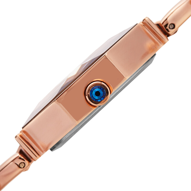 Akribos XXIV Ion Plated Rose Gold Tone Octagon Case with Faceted Crystal, Rose Gold Dial with Diamond, on a Rose Gold Tone Bracelet with Fine Jewelry Chain