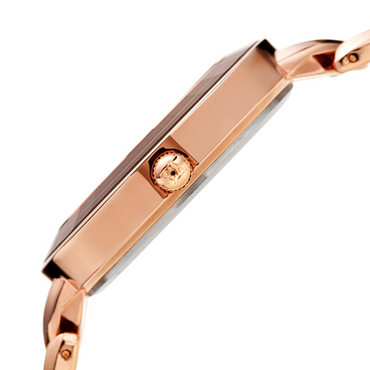 Akribos XXIV Ion Plated Rose Gold Tone Watch with Faceted Crystal on the Case, Silver Glitter Dial and Diamond Markers