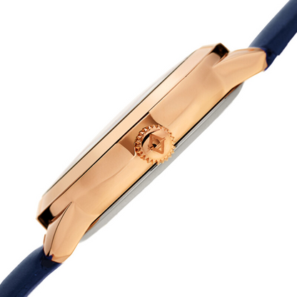 Akribos XXIV Ion Plated Rose Gold Tone Case, Blue Glitter Dots on the Dial, Blue Strap