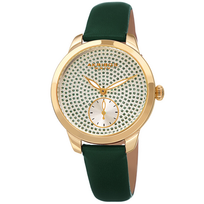 Akribos XXIV Ion Plated Gold Tone Case, Green Glitter Dots on the Dial, Green Strap