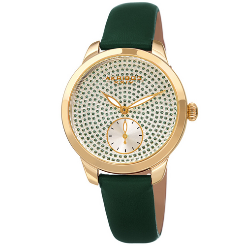 Akribos XXIV Ion Plated Gold Tone Case, Green Glitter Dots on the Dial, Green Strap