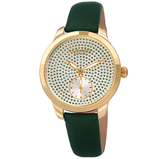 Akribos XXIV Ion Plated Gold Tone Case, Green Glitter Dots on the Dial, Green Strap