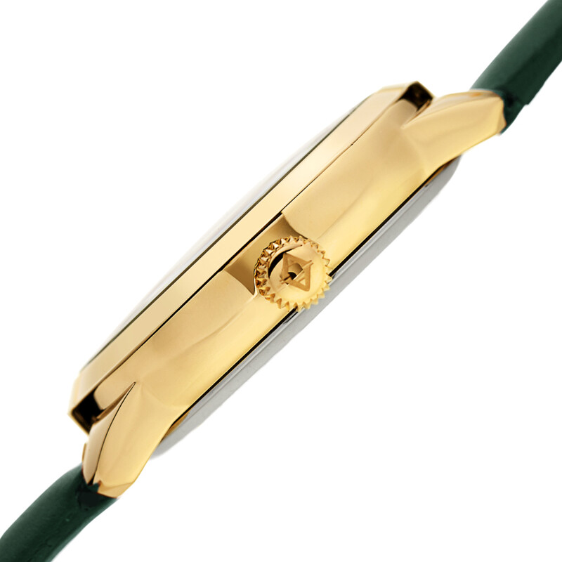 Akribos XXIV Ion Plated Gold Tone Case, Green Glitter Dots on the Dial, Green Strap