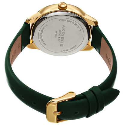 Akribos XXIV Ion Plated Gold Tone Case, Green Glitter Dots on the Dial, Green Strap