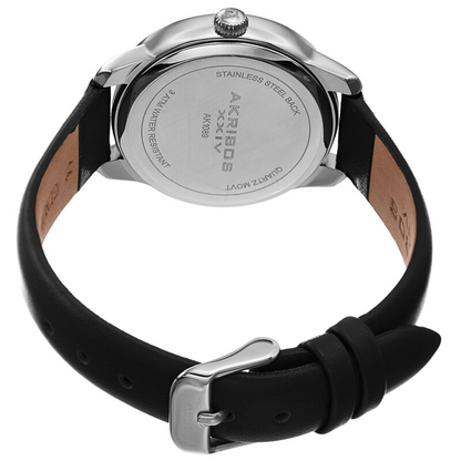 Akribos XXIV Ion Plated Silver Tone Case, Silver Glitter Dots on the Dial, Black Strap