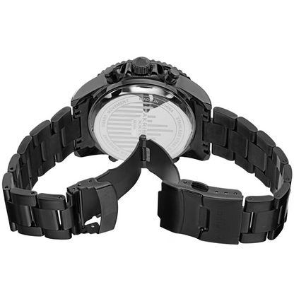 Akribos XXIV Ion Plated Black SMART Diver Watch, with Black Bezel, on a Stainless Steel Black Bracelet