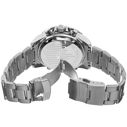 Akribos XXIV Ion Plated Silver Tone SMART Diver Watch, with Black Bezel and Dial, on a Stainless Steel Silver Bracelet