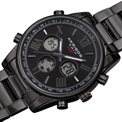 Akribos XXIV Ion Plated Black SMART Watch, with Black Dial, on a Black Plated Stainless Steel Link Bracelet
