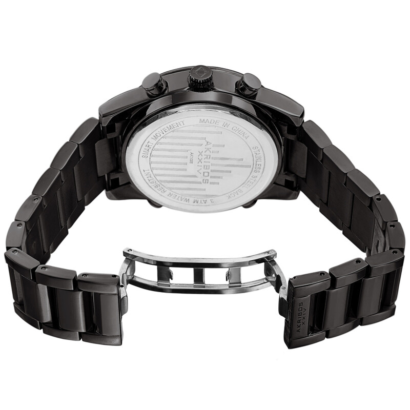 Akribos XXIV Ion Plated Black SMART Watch, with Black Dial, on a Black Plated Stainless Steel Link Bracelet