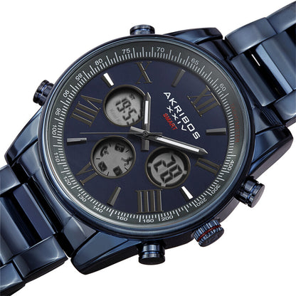 Akribos XXIV Ion Plated Blue SMART Watch, with Blue Dial, on a Blue Plated Stainless Steel Link Bracelet