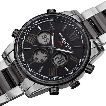 Akribos XXIV Ion Plated Two Tone Black and Silver SMART Watch, with Black Dial, on a Two Tone Stainless Steel Link Bracelet