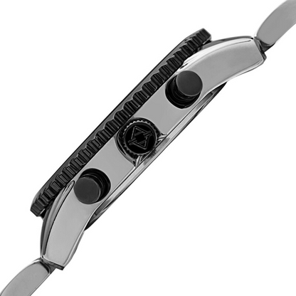 Akribos XXIV Two Tone Silver and Black Ion Plated Case with Grooved Bezel, Black Dial, on Two Tone Silver and Black Plated Bracelet