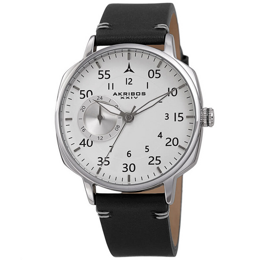 Akribos XXIV Ion Plated Silver Tone Case, Full Luminous Dial, on a Blue Leather Strap with Contrast Stitch Feature
