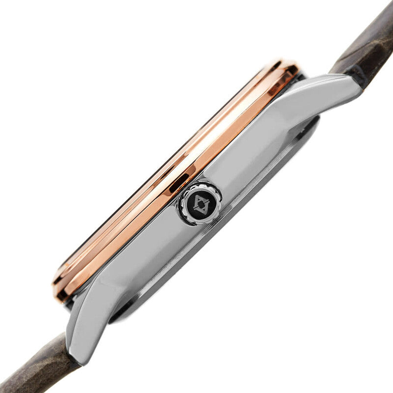 Akribos XXIV Two Tone Rose Gold and Silver Ion Plated Case, Grey Python Pattern Embossed Dial with Swarovski Crystal markers, on a Charcoal Python Embossed Leather Strap