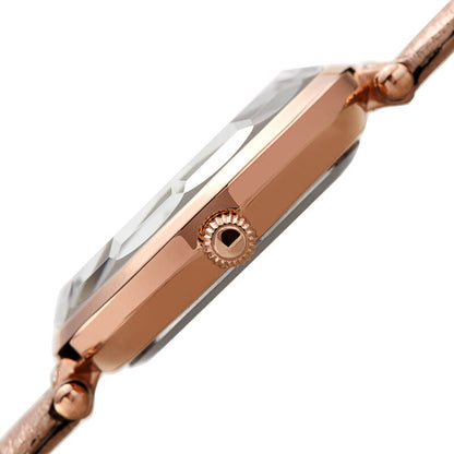 Akribos XXIV Ion Plated Rose Gold Tone Case with Swarovski Crystals, White Dial with Swarovski Crystals, on a Pink Metallic Textured Leather Strap