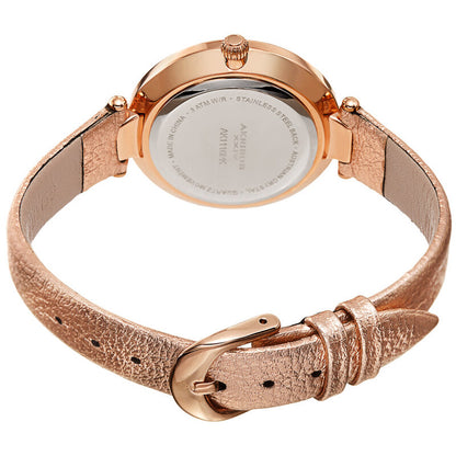 Akribos XXIV Ion Plated Rose Gold Tone Case with Swarovski Crystals, White Dial with Swarovski Crystals, on a Pink Metallic Textured Leather Strap