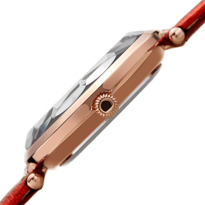 Akribos XXIV Ion Plated Rose Gold Tone Case with Swarovski Crystals, White Dial with Swarovski Crystals, on a Red Metallic Textured Leather Strap
