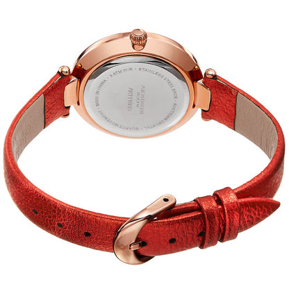 Akribos XXIV Ion Plated Rose Gold Tone Case with Swarovski Crystals, White Dial with Swarovski Crystals, on a Red Metallic Textured Leather Strap
