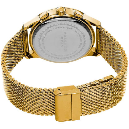 Akribos XXIV Yellow Gold Ion Plated Stainless Steel Case on Gold Bracelet, Black Dial with Gold Tone Hands
