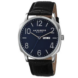 Akribos XXIV Silver Ion Plated Alloy Case on Black Strap, Black Dial with Silver Tone Hands